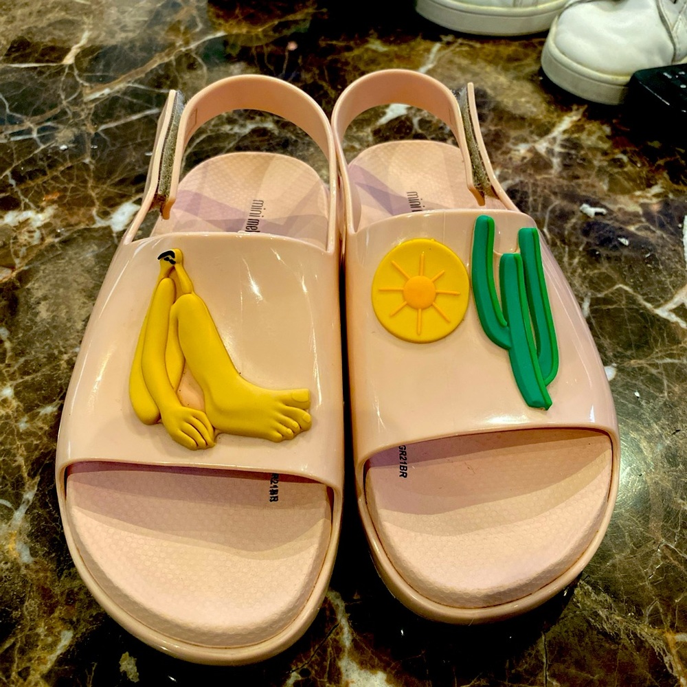 MINI MELISSA Pale Pink Cactus/Sun beach Sandals SCENTED Girls Size 12